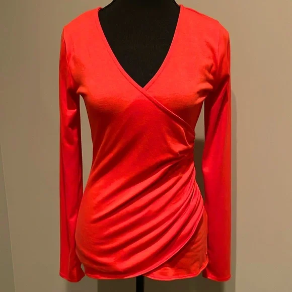 GUESS Orange Long Sleeve Wrap Top with Side Zipper. Size Small - Picture 1 of 15